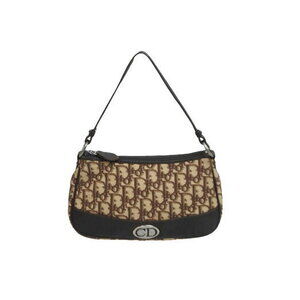 Christian Dior Trotter Hobo Shoulder Bag Canvas Leather Brown